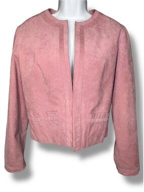Vintage 90s Light Pink Faux Suede Cropped Jacket Blazer Boxy Collarless Academia
